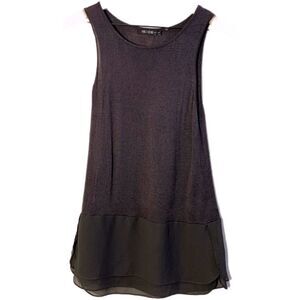 NIC & ZOE Silk Blend Knit Tunic Tank Top  Women’s Small Black Chiffon Trim.